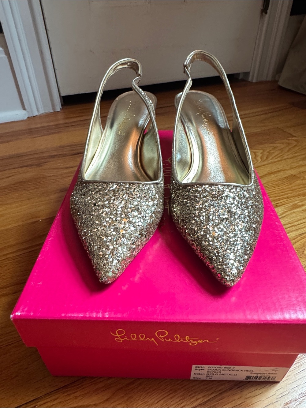 Lilly Pulitzer Gold Glitter Pointed Slingback Flats